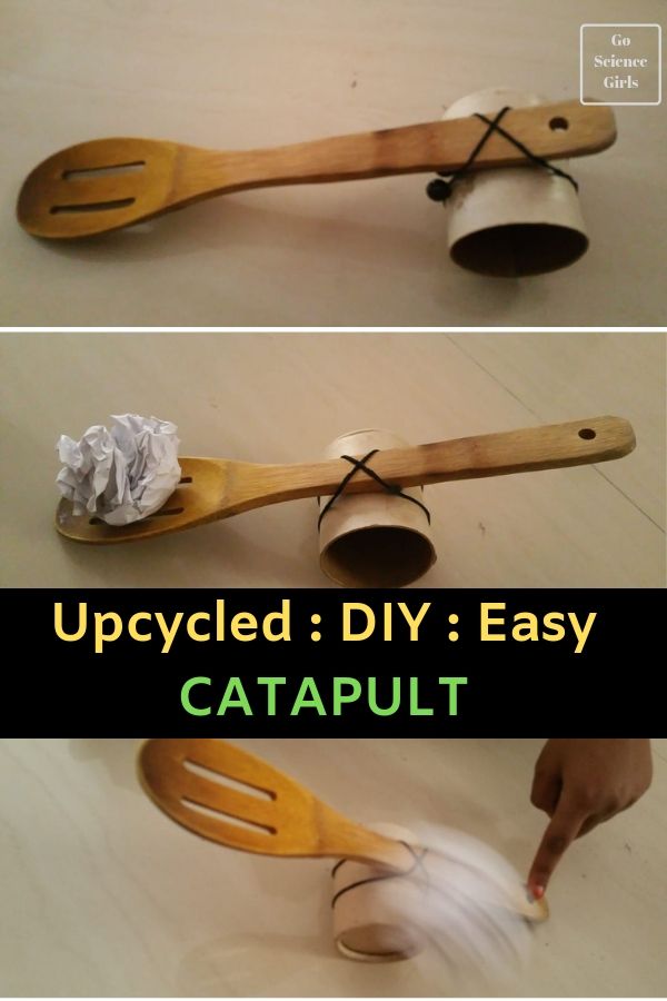 Easy DIY Upcycled Catapult - fun science activity you can do at home, indoors or outside. Great STEM activity for kids