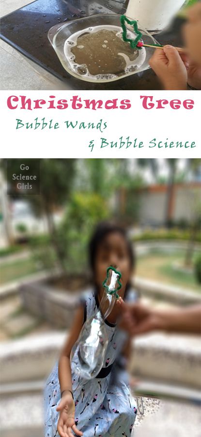 Christmas tree bubble wands and bubble science for kids - fun STEAM activity for holidays