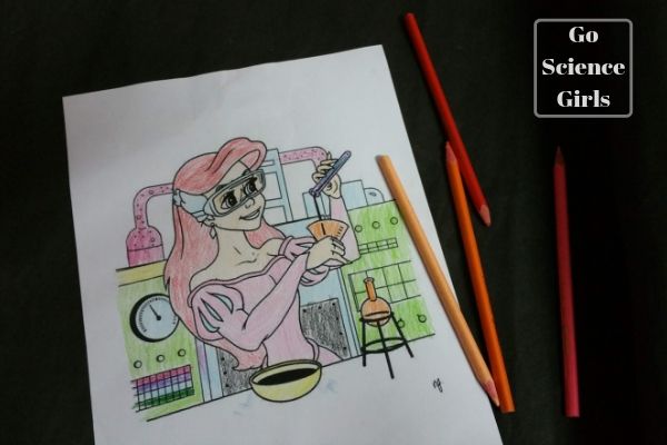 Ariel as a Scientist colouring in page