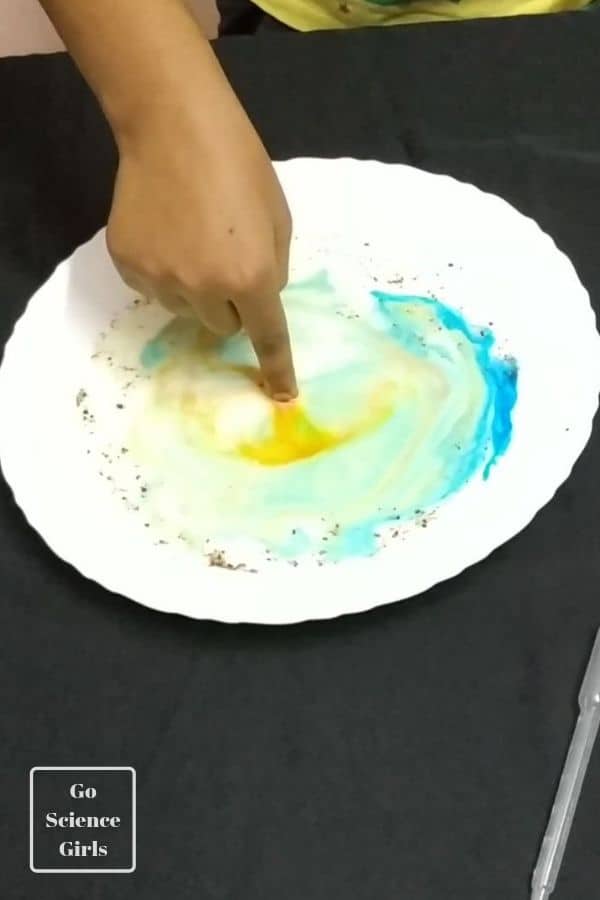 keep your finger in the swirling milk - science experiment for kids