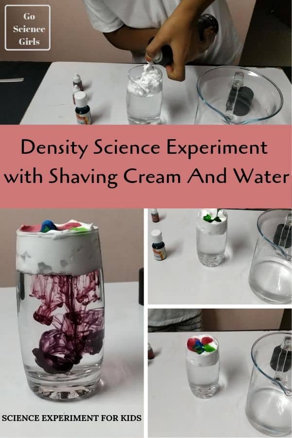 Density science experiment with shaving cream and water