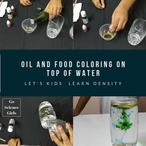 Oil and food coloring on top of water