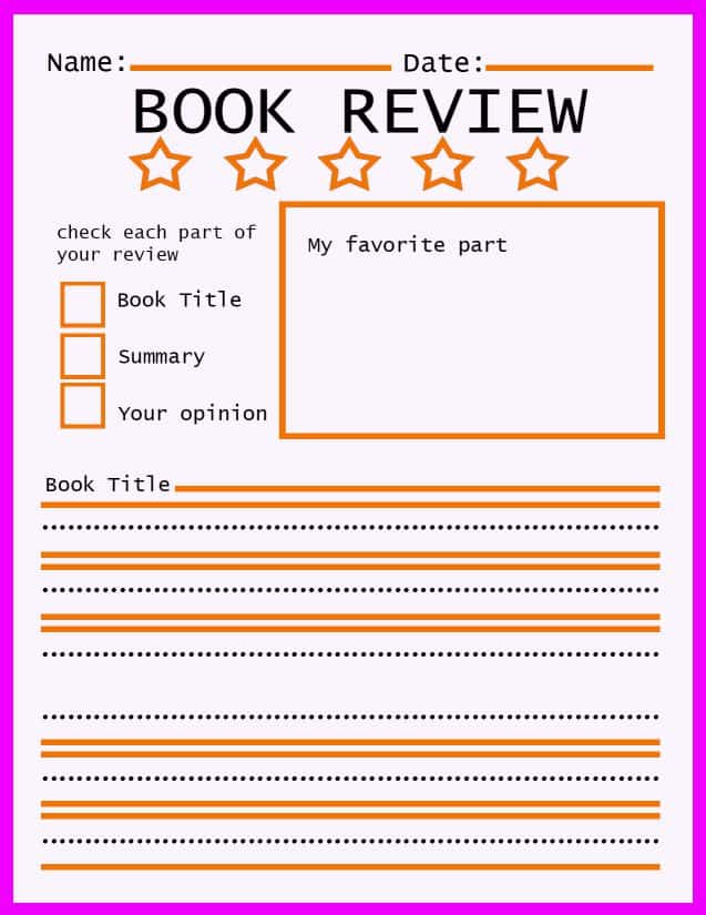 book review template for year 5