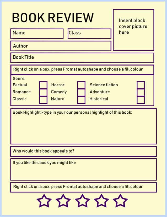 book review sheet for students