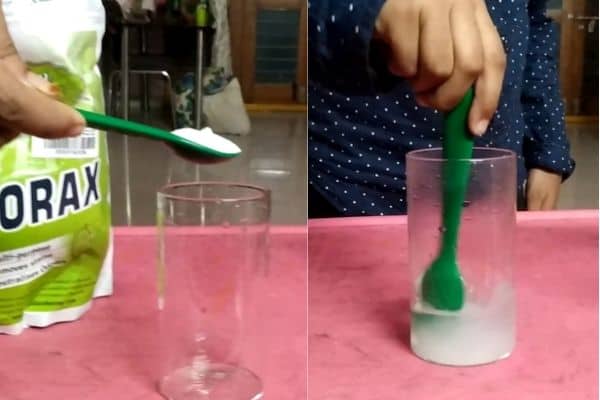 Borax warm water solution for bouncy ball