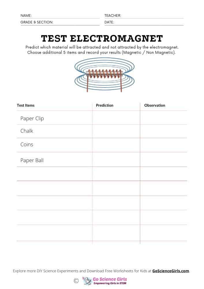 Electromagnet worksheet