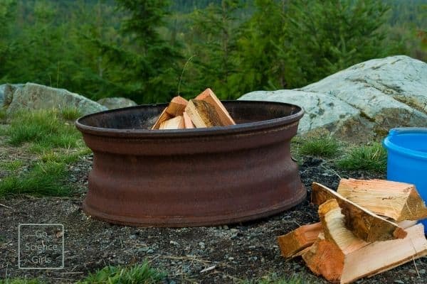 Camp fire setup to make purple fire at backyard