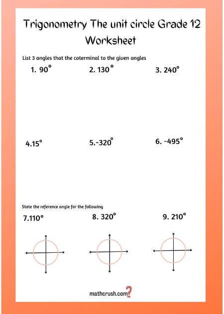 Trigonometry the unit circle grade 12 worksheets