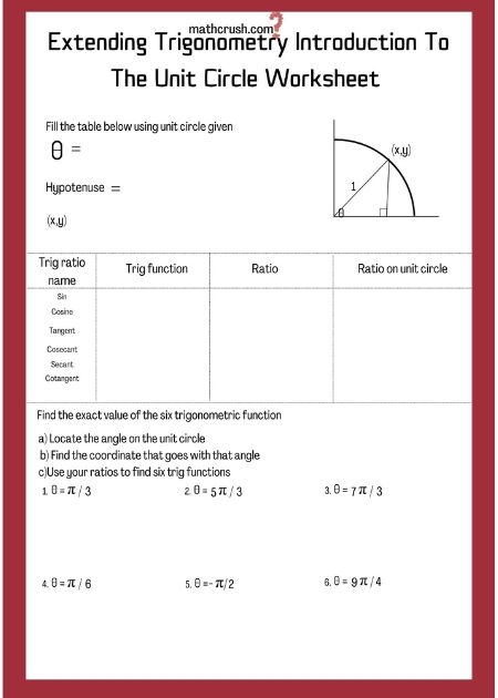 Extending trigonometry introduction to the unit circle worksheet