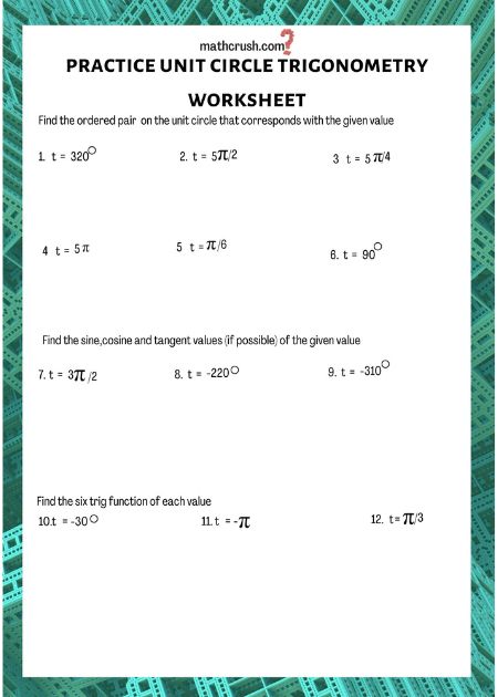 Practice unit circle trigonometry 
 worksheets