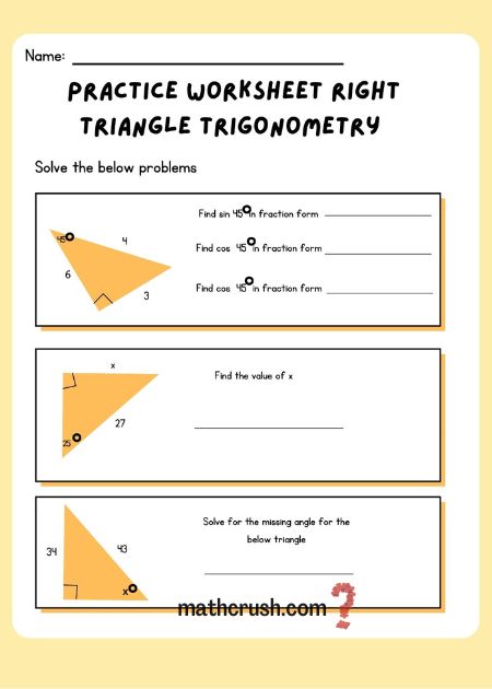 Practice worksheet Right triangle trigonometry