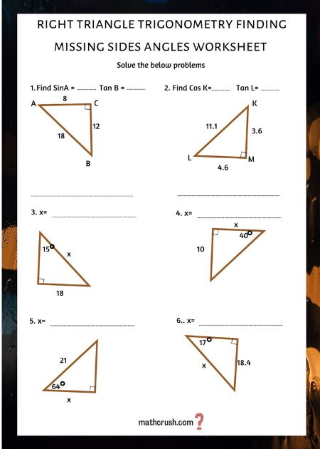 Right triangles Trigonometry finding missing sides angle worksheet