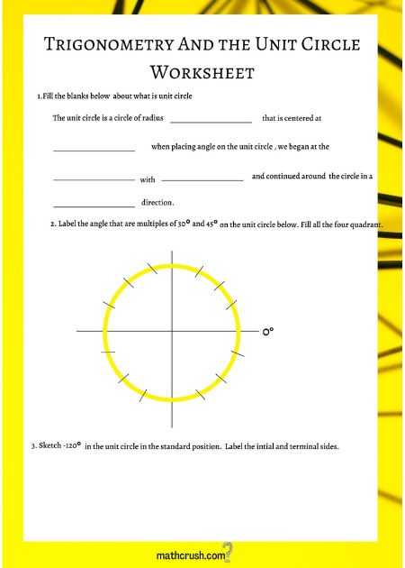 Trigonometry and the unit circle worksheets