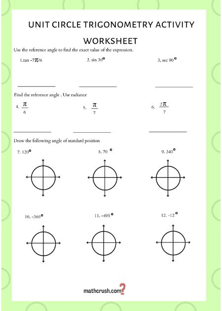 Unit Circle trigonometry activity worksheets