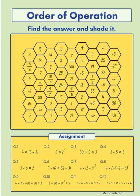 Order of Operations Worksheets using Find and Shading Skills (Level 2)