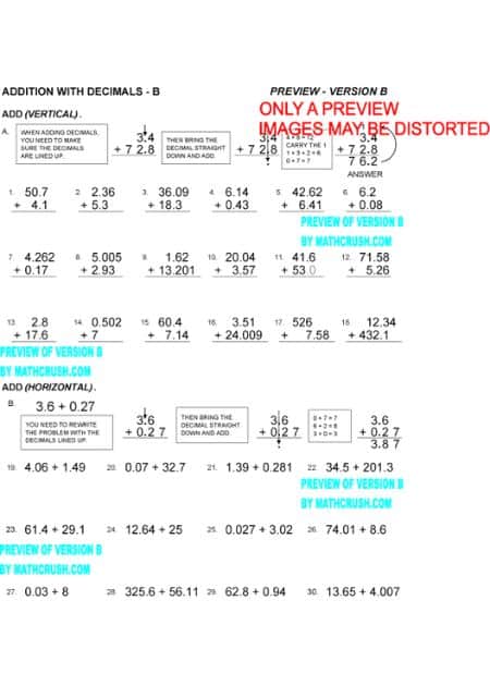 Addition by means of Decimals Worksheets (Level 2)_3