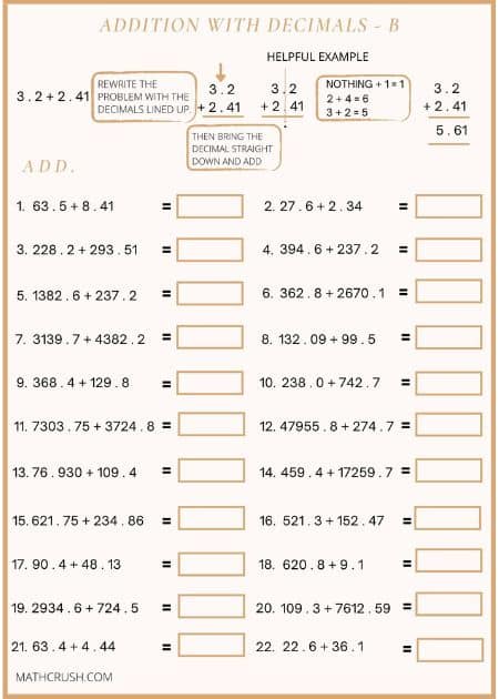 Addition by means of Decimals Worksheets (Level 3)_1