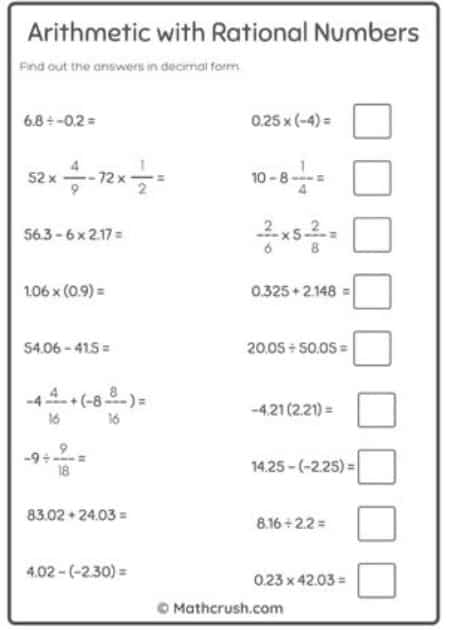 Practice Arithmetic Calculations using Rational Numbers - Answer, Find, and Shade (Level-2)