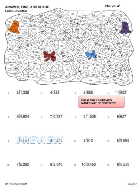 Worksheets on Long Division through Answer, Find, and Shade_2_1