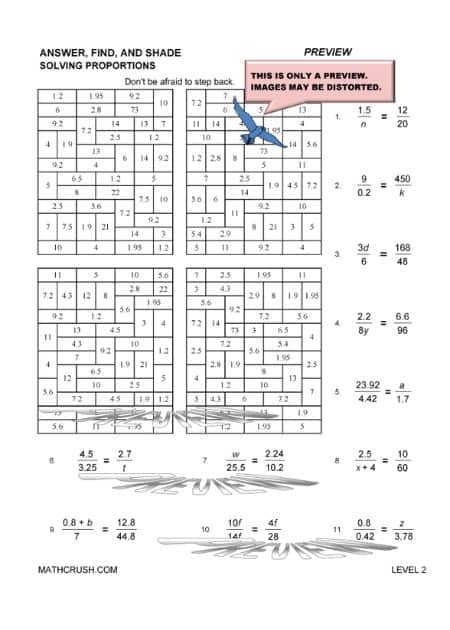 Worksheets to solve Proportions Problems (Answer, Find, and Shade)_1