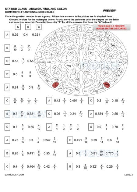 Stained Glass – Level 2
Comparing Fractions and Decimals Worksheet_1