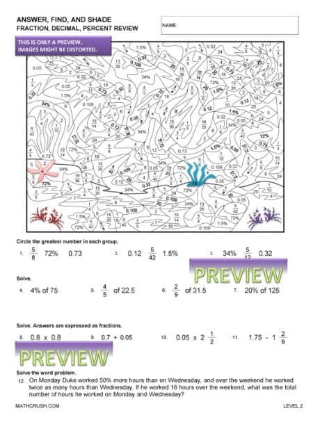 Review Worksheets on Fraction, Percent, and Decimals_2