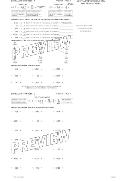 Worksheets on Converting Decimals to Fractions (Level-1)_2