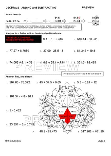Worksheets to Practice Addition and Subtraction with Decimals_2