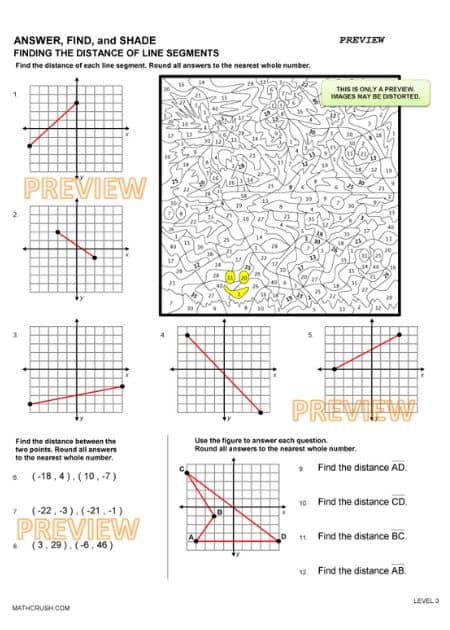 Line Segment Distance Worksheets—Answer, Find, and Shade (Level 3)