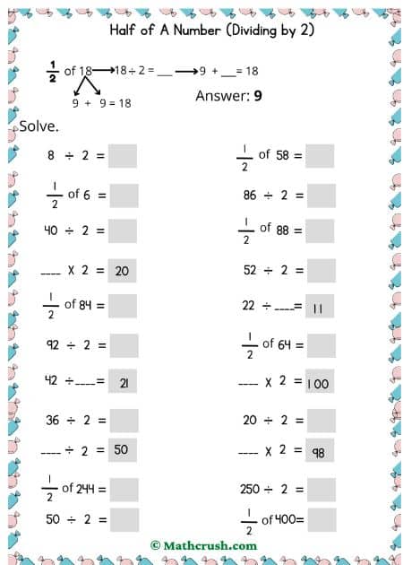 Worksheets to Practice Divisions using 2 (Level-1)