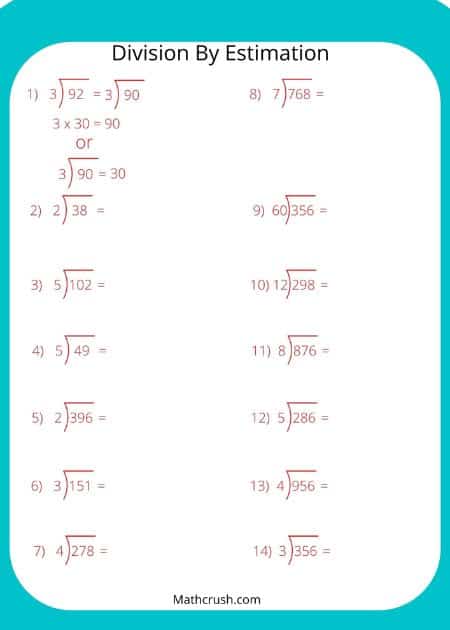 Worksheets to Practice Estimation with Division (Level-2)
