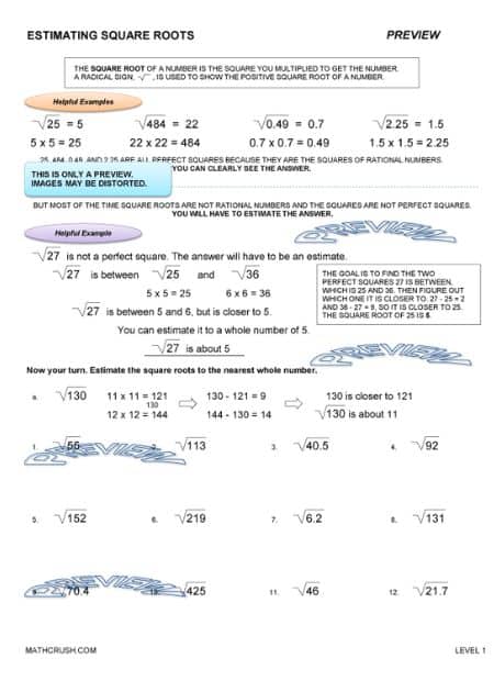 Worksheets on Estimating Square Roots (Level-1)_1