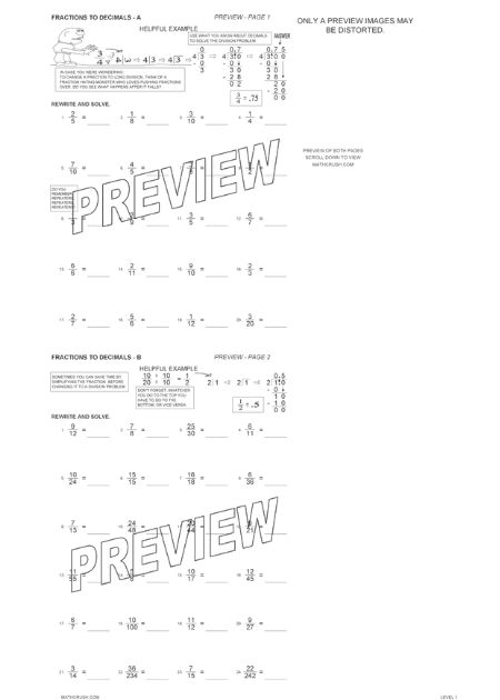 Worksheets on Converting Fractions into Decimals (Level-1)_2