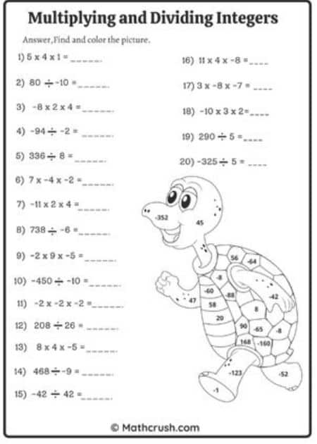 Multiplying and Dividing Integers Worksheets (Answer, Find, and Shade (2 in 1))_1