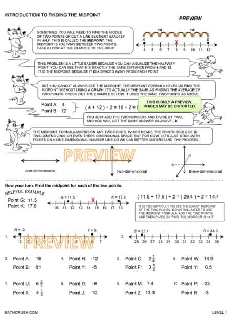 Introduction to Finding the Midpoint Worksheet - Level 1