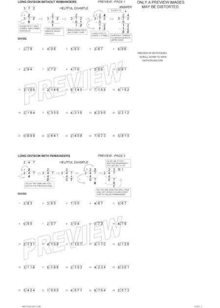 Worksheets on Long Division (Level 1)_1