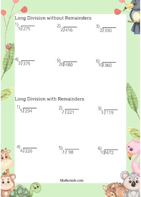 Worksheets on Long Division (Level 2)