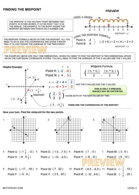 Finding the Midpoint Worksheet - Level 2