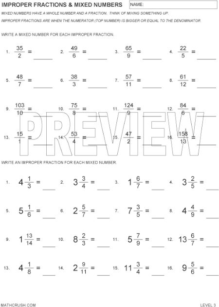 Improper Fractions and Mixed Numbers – Level 3_1