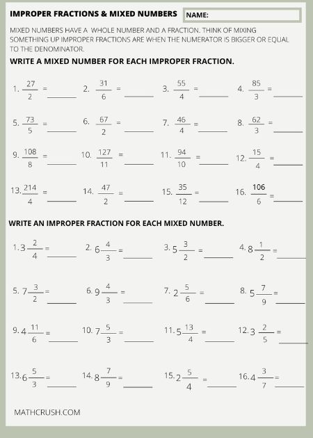 Improper Fractions and Mixed Numbers – Level 3