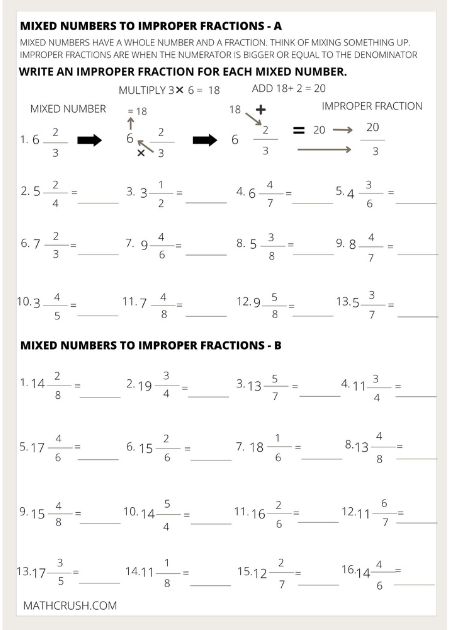 Mixed Numbers to Improper Fractions – Level 2