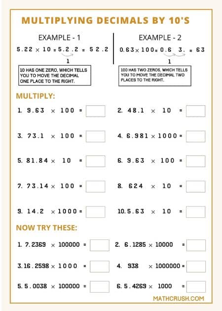 Worksheets to learn Multiplying and Dividing by 10’s (Level-2)