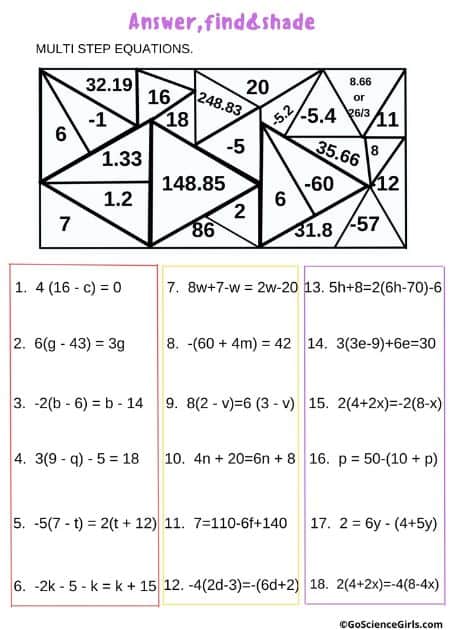 Answer, Find, and Color Multi-Step Equations_2