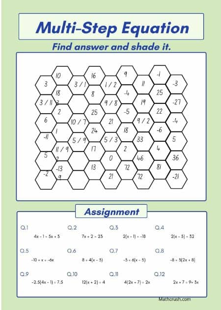 Answer, Find, and Shade Multi-Step Equations – Level 3