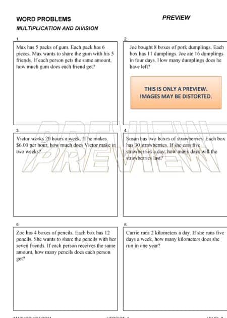 Solving Multiplication and Division Word Problems Worksheets (Level 2)_1