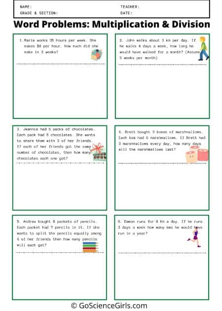 Solving Multiplication and Division Word Problems Worksheets (Level 2)