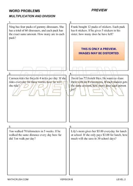 Word Problems Multiplication and Division Level 2_3