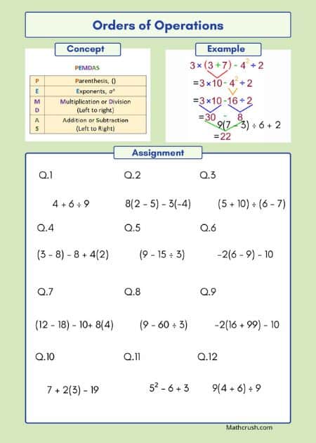 Free Worksheets on Order of Operations (Level-1)