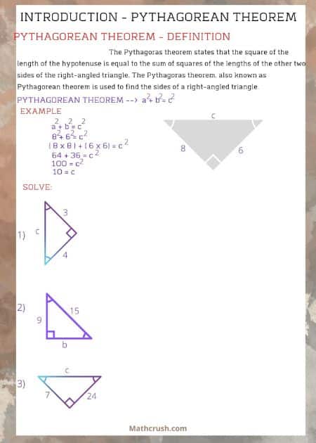 Introduction – Pythagorean Theorem Worksheet - All Levels