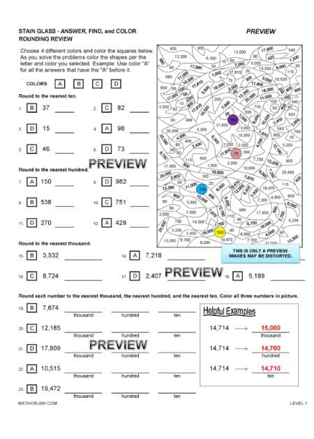 Stained Glass Rounding Review Worksheets (Level 1)_1